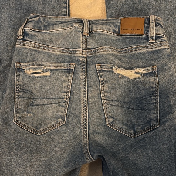 American Eagle Outfitters Women's Distressed Blue Flare Jeans - Picture 2 of 4